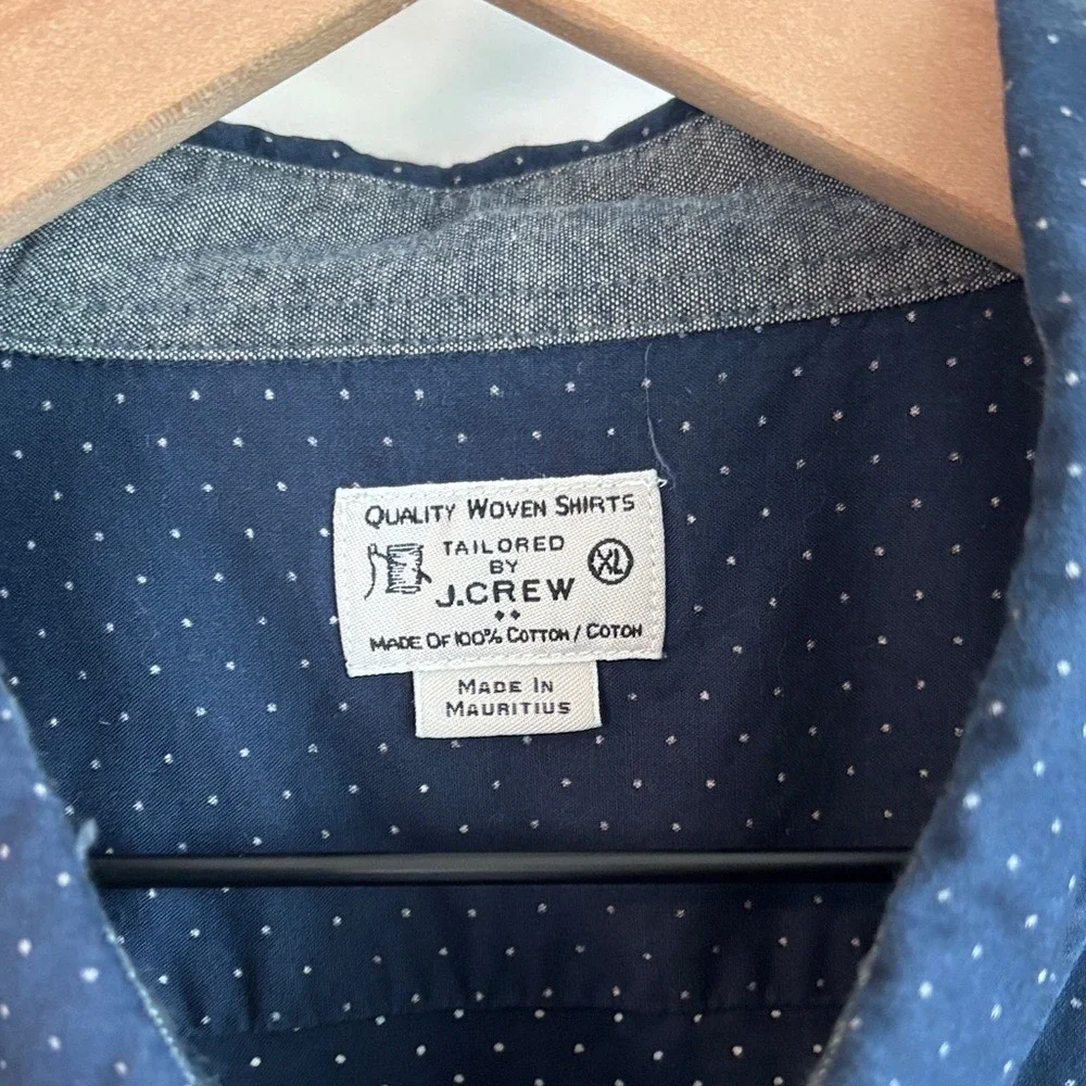 J.Crew Navy Micro-Dot Cotton Button-Up Shirt‎ Men's XL